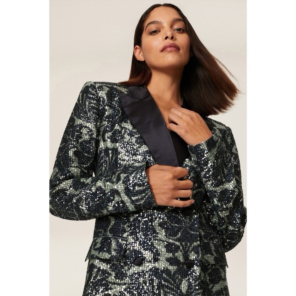 Rotate Birger Christensen Augustina Blazer Women's Size 6 Black/ Silver Sequin